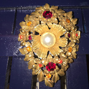 Vintage FLORENZA Signed Faux Pearl Brooch